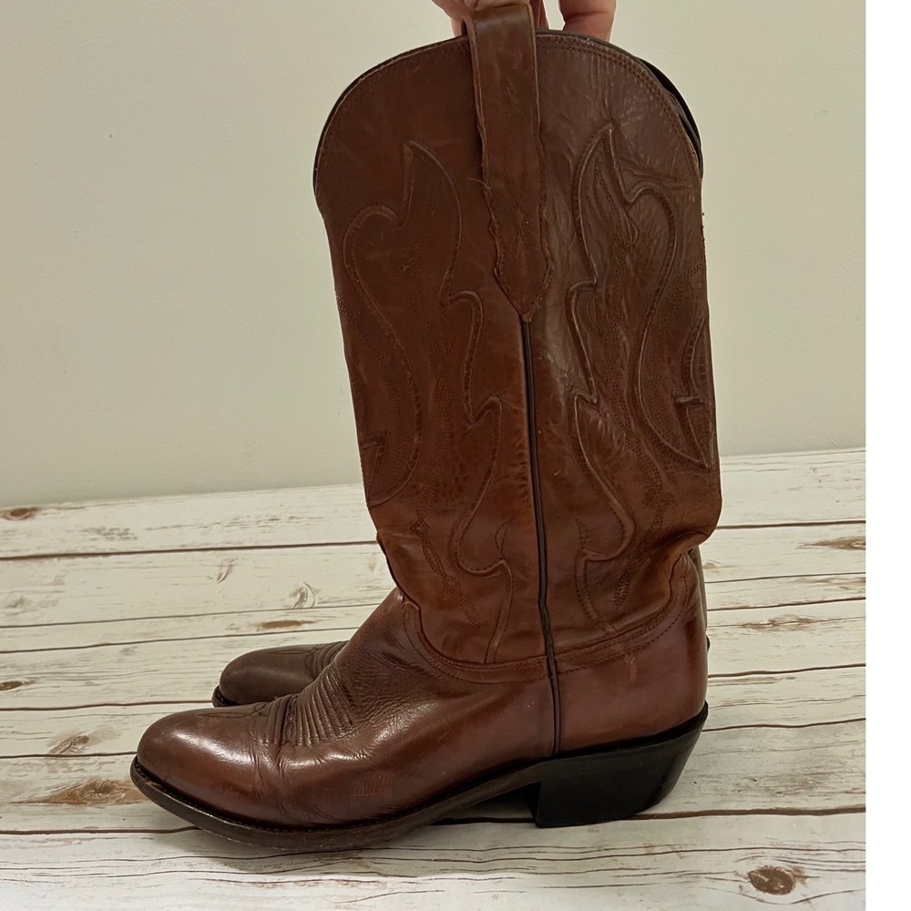 Lucchese 1883 Western Boots Brown Leather Stitched Pointed Toe Women Size 8.5
